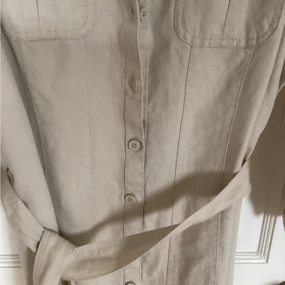 NWOT LL Bean tan linen cotton belted shirt dress MED REG 3/4 sleeve Never Worn - Picture 6 of 14
